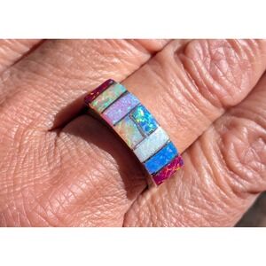 Handmade Zuni Inlay Ring by V Kanesta Sterling Silver Native Jewelry Sz 9.5* ***